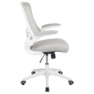 English Elm Kelista Ergonomic Swivel Office Chair with Mesh Back, Adjustable Height & Flip-Up Arms for Comfort Light Gray Mesh/White Frame BL-X-5M-WH-GY-GG