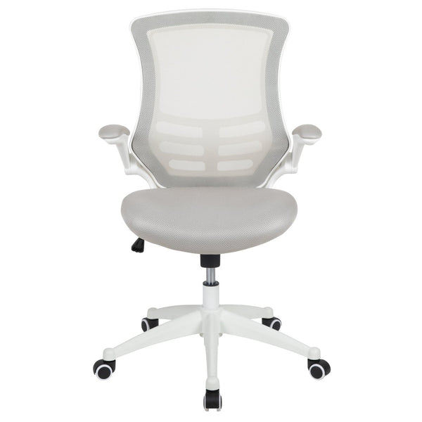 English Elm Kelista Ergonomic Swivel Office Chair with Mesh Back, Adjustable Height & Flip-Up Arms for Comfort Light Gray Mesh/White Frame BL-X-5M-WH-GY-GG