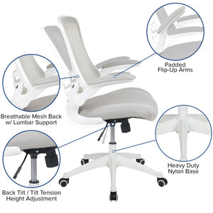 English Elm Kelista Ergonomic Swivel Office Chair with Mesh Back, Adjustable Height & Flip-Up Arms for Comfort Light Gray Mesh/White Frame BL-X-5M-WH-GY-GG