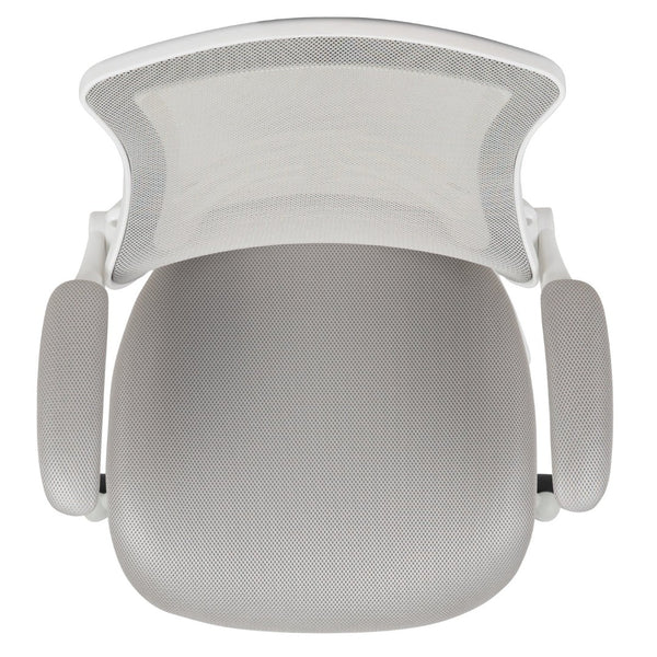 English Elm Kelista Ergonomic Swivel Office Chair with Mesh Back, Adjustable Height & Flip-Up Arms for Comfort Light Gray Mesh/White Frame BL-X-5M-WH-GY-GG