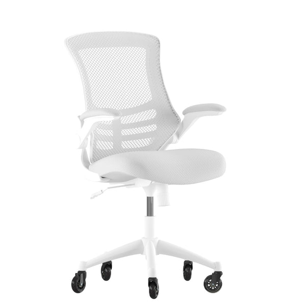 English Elm Kelista Ergonomic Mid-Back Office Chair with Lumbar Support, Flip-Up Arms & Smooth Roller Wheels Light Gray Mesh/White Frame BL-X-5M-WH-GY-RLB-GG