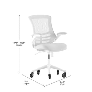 English Elm Kelista Ergonomic Mid-Back Office Chair with Lumbar Support, Flip-Up Arms & Smooth Roller Wheels Light Gray Mesh/White Frame BL-X-5M-WH-GY-RLB-GG