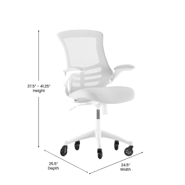 English Elm Kelista Ergonomic Mid-Back Office Chair with Lumbar Support, Flip-Up Arms & Smooth Roller Wheels Light Gray Mesh/White Frame BL-X-5M-WH-GY-RLB-GG