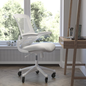 English Elm Kelista Ergonomic Mid-Back Office Chair with Lumbar Support, Flip-Up Arms & Smooth Roller Wheels Light Gray Mesh/White Frame BL-X-5M-WH-GY-RLB-GG