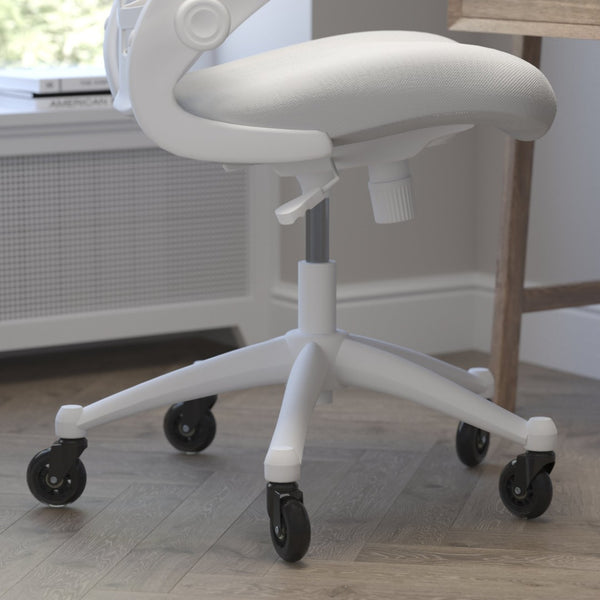 English Elm Kelista Ergonomic Mid-Back Office Chair with Lumbar Support, Flip-Up Arms & Smooth Roller Wheels Light Gray Mesh/White Frame BL-X-5M-WH-GY-RLB-GG