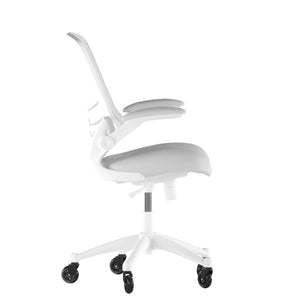 English Elm Kelista Ergonomic Mid-Back Office Chair with Lumbar Support, Flip-Up Arms & Smooth Roller Wheels Light Gray Mesh/White Frame BL-X-5M-WH-GY-RLB-GG