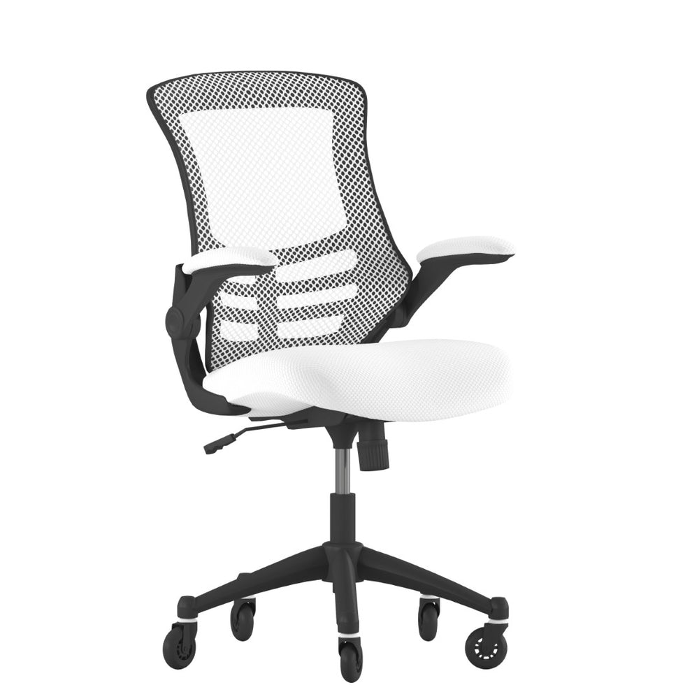 English Elm Kelista Ergonomic Mid-Back Office Chair with Lumbar Support, Flip-Up Arms & Smooth Roller Wheels White Mesh/Black Frame BL-X-5M-WH-RLB-GG