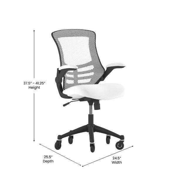 English Elm Kelista Ergonomic Mid-Back Office Chair with Lumbar Support, Flip-Up Arms & Smooth Roller Wheels White Mesh/Black Frame BL-X-5M-WH-RLB-GG