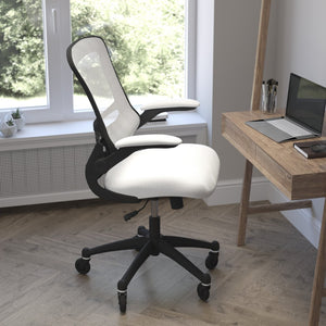 English Elm Kelista Ergonomic Mid-Back Office Chair with Lumbar Support, Flip-Up Arms & Smooth Roller Wheels White Mesh/Black Frame BL-X-5M-WH-RLB-GG