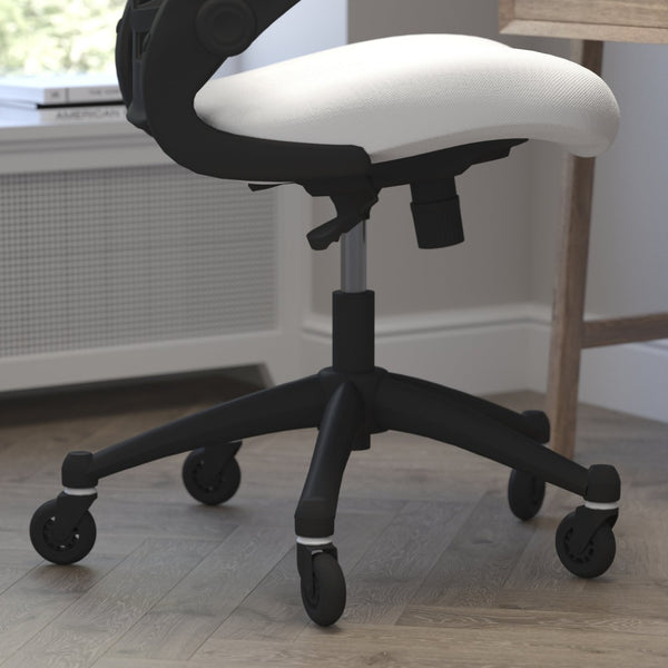 English Elm Kelista Ergonomic Mid-Back Office Chair with Lumbar Support, Flip-Up Arms & Smooth Roller Wheels White Mesh/Black Frame BL-X-5M-WH-RLB-GG
