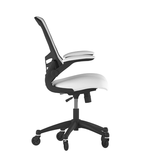 English Elm Kelista Ergonomic Mid-Back Office Chair with Lumbar Support, Flip-Up Arms & Smooth Roller Wheels White Mesh/Black Frame BL-X-5M-WH-RLB-GG