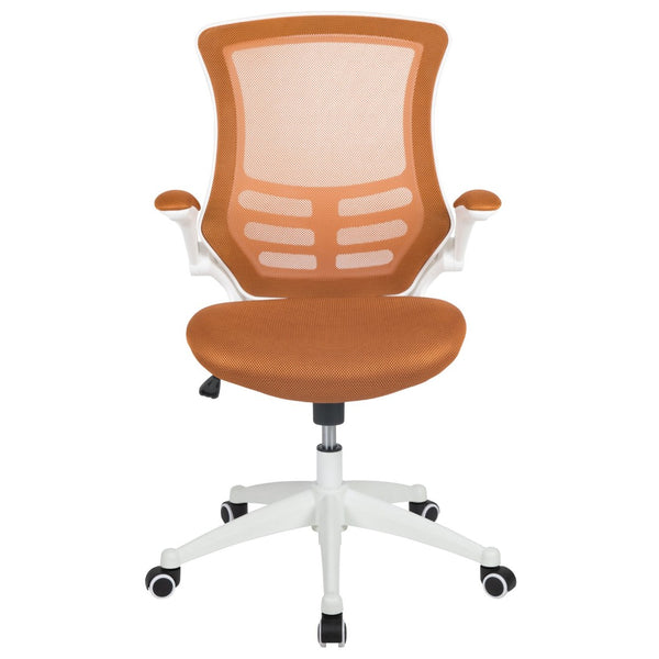 English Elm Kelista Ergonomic Swivel Office Chair with Mesh Back, Adjustable Height & Flip-Up Arms for Comfort Tan Mesh/White Frame BL-X-5M-WH-TAN-GG
