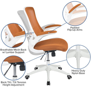 English Elm Kelista Ergonomic Swivel Office Chair with Mesh Back, Adjustable Height & Flip-Up Arms for Comfort Tan Mesh/White Frame BL-X-5M-WH-TAN-GG