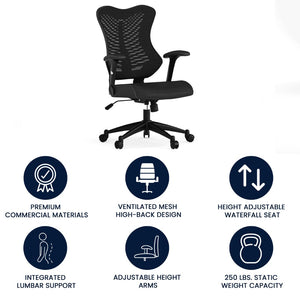 English Elm Kale High-Back Ergonomic Executive Office Chair with Adjustable Arms for Ultimate Comfort & Support Black Mesh BL-ZP-806-BK-GG