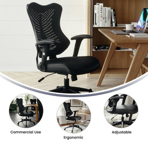 English Elm Kale High-Back Ergonomic Executive Office Chair with Adjustable Arms for Ultimate Comfort & Support Black Mesh BL-ZP-806-BK-GG