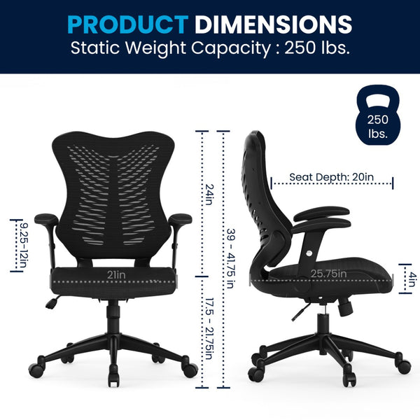 English Elm Kale High-Back Ergonomic Executive Office Chair with Adjustable Arms for Ultimate Comfort & Support Black Mesh BL-ZP-806-BK-GG