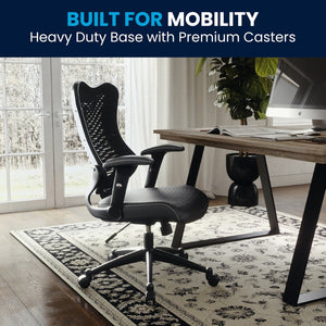 English Elm Kale High-Back Ergonomic Executive Office Chair with Adjustable Arms for Ultimate Comfort & Support Black Mesh BL-ZP-806-BK-GG