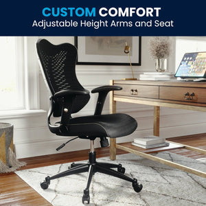 English Elm Kale High-Back Ergonomic Executive Office Chair with Adjustable Arms for Ultimate Comfort & Support Black Mesh BL-ZP-806-BK-GG