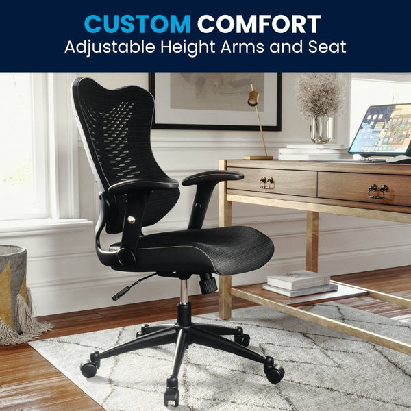 English Elm Kale High-Back Ergonomic Executive Office Chair with Adjustable Arms for Ultimate Comfort & Support Black Mesh BL-ZP-806-BK-GG
