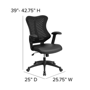 English Elm Kale High-Back Ergonomic Executive Office Chair with Adjustable Arms for Ultimate Comfort & Support Black Mesh & LeatherSoft BL-ZP-806-BK-LEA-GG