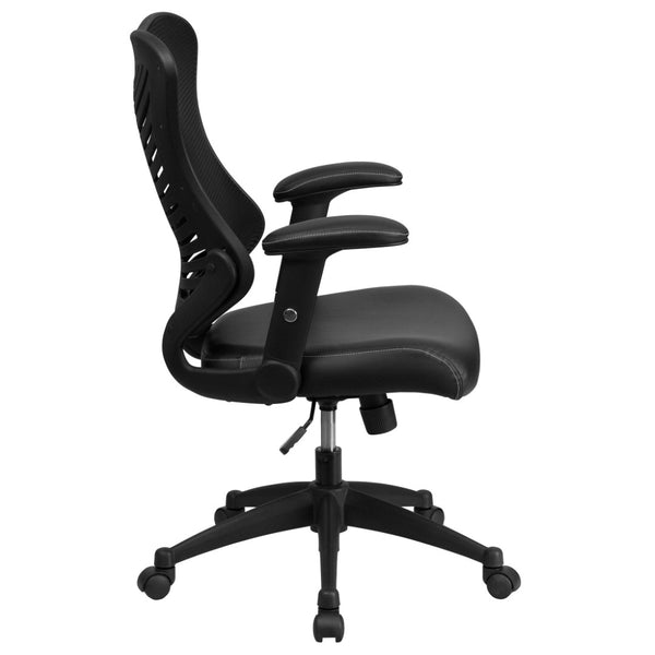English Elm Kale High-Back Ergonomic Executive Office Chair with Adjustable Arms for Ultimate Comfort & Support Black Mesh & LeatherSoft BL-ZP-806-BK-LEA-GG