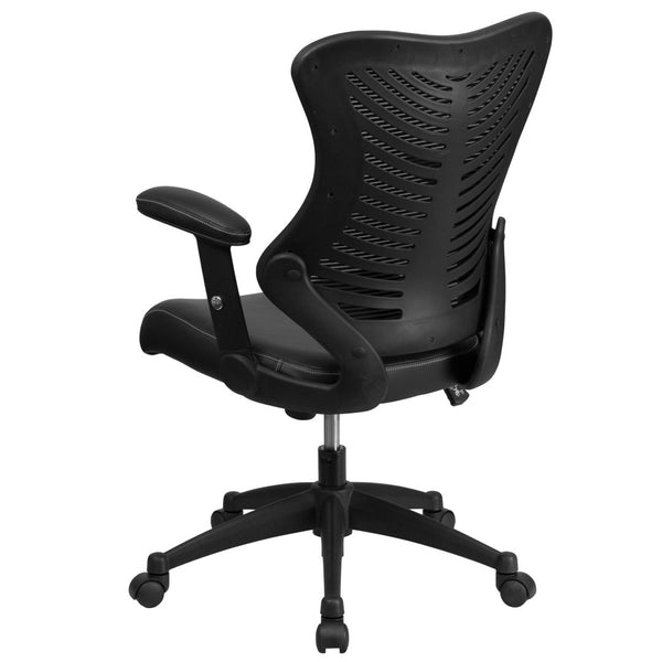 English Elm Kale High-Back Ergonomic Executive Office Chair with Adjustable Arms for Ultimate Comfort & Support Black Mesh & LeatherSoft BL-ZP-806-BK-LEA-GG
