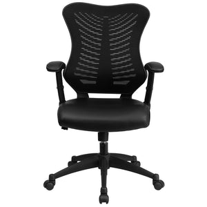 English Elm Kale High-Back Ergonomic Executive Office Chair with Adjustable Arms for Ultimate Comfort & Support Black Mesh & LeatherSoft BL-ZP-806-BK-LEA-GG
