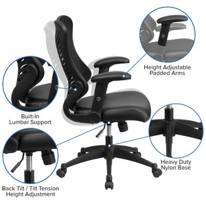 English Elm Kale High-Back Ergonomic Executive Office Chair with Adjustable Arms for Ultimate Comfort & Support Black Mesh & LeatherSoft BL-ZP-806-BK-LEA-GG