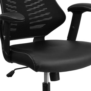 English Elm Kale High-Back Ergonomic Executive Office Chair with Adjustable Arms for Ultimate Comfort & Support Black Mesh & LeatherSoft BL-ZP-806-BK-LEA-GG