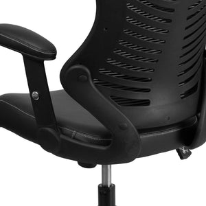 English Elm Kale High-Back Ergonomic Executive Office Chair with Adjustable Arms for Ultimate Comfort & Support Black Mesh & LeatherSoft BL-ZP-806-BK-LEA-GG