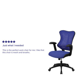 English Elm Kale High-Back Ergonomic Executive Office Chair with Adjustable Arms for Ultimate Comfort & Support Blue Mesh BL-ZP-806-BL-GG