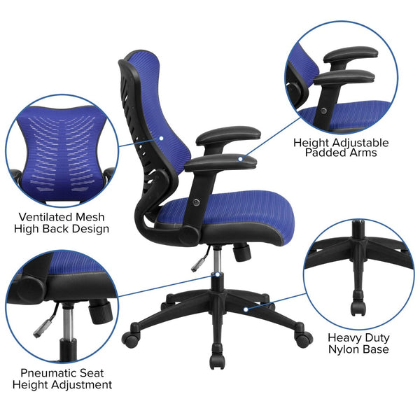 English Elm Kale High-Back Ergonomic Executive Office Chair with Adjustable Arms for Ultimate Comfort & Support Blue Mesh BL-ZP-806-BL-GG