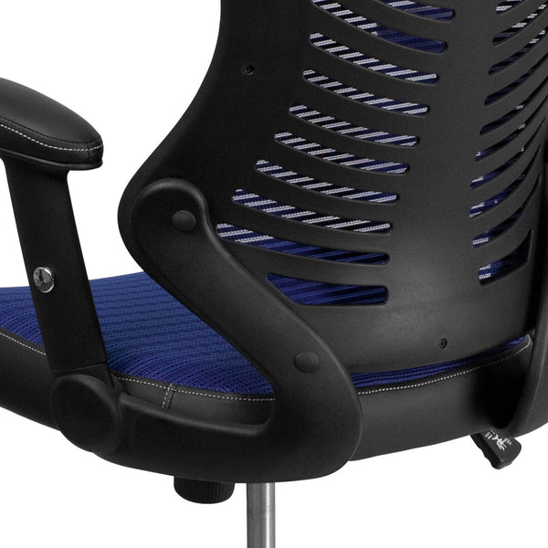 English Elm Kale High-Back Ergonomic Executive Office Chair with Adjustable Arms for Ultimate Comfort & Support Blue Mesh BL-ZP-806-BL-GG