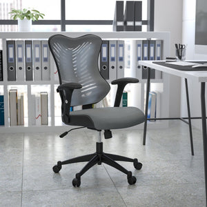 English Elm Kale High-Back Ergonomic Executive Office Chair with Adjustable Arms for Ultimate Comfort & Support Gray Mesh BL-ZP-806-GY-GG