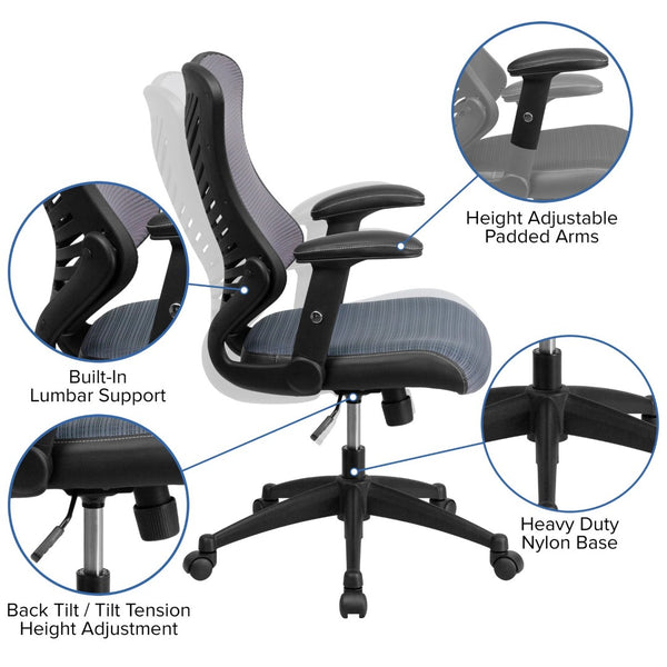 English Elm Kale High-Back Ergonomic Executive Office Chair with Adjustable Arms for Ultimate Comfort & Support Gray Mesh BL-ZP-806-GY-GG
