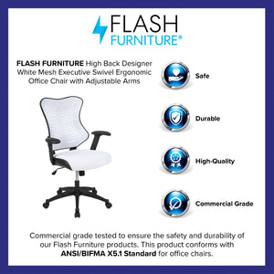 English Elm Kale High-Back Ergonomic Executive Office Chair with Adjustable Arms for Ultimate Comfort & Support White Mesh BL-ZP-806-WH-GG