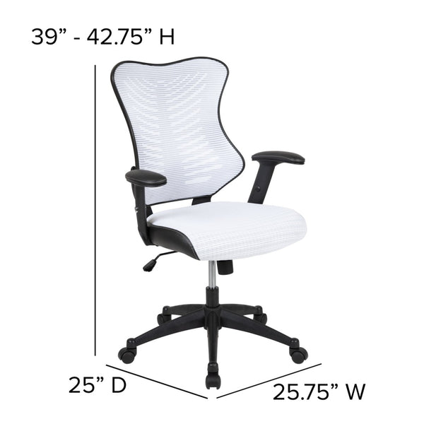 English Elm Kale High-Back Ergonomic Executive Office Chair with Adjustable Arms for Ultimate Comfort & Support White Mesh BL-ZP-806-WH-GG