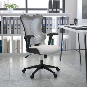 English Elm Kale High-Back Ergonomic Executive Office Chair with Adjustable Arms for Ultimate Comfort & Support White Mesh BL-ZP-806-WH-GG