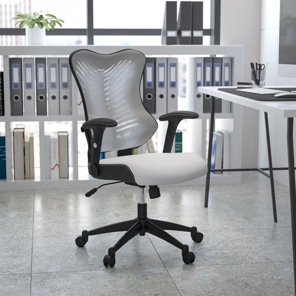 English Elm Kale High-Back Ergonomic Executive Office Chair with Adjustable Arms for Ultimate Comfort & Support White Mesh BL-ZP-806-WH-GG
