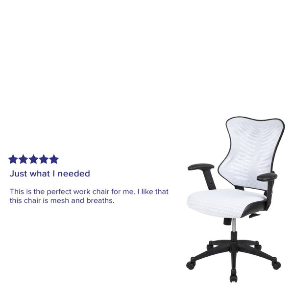 English Elm Kale High-Back Ergonomic Executive Office Chair with Adjustable Arms for Ultimate Comfort & Support White Mesh BL-ZP-806-WH-GG