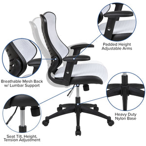English Elm Kale High-Back Ergonomic Executive Office Chair with Adjustable Arms for Ultimate Comfort & Support White Mesh BL-ZP-806-WH-GG