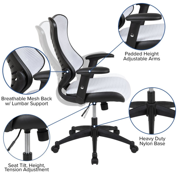 English Elm Kale High-Back Ergonomic Executive Office Chair with Adjustable Arms for Ultimate Comfort & Support White Mesh BL-ZP-806-WH-GG
