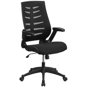 English Elm Kale High Back Ergonomic Executive Chair - Adjustable Mesh Comfort, Flip-Up Arms & Lumbar Support BL-ZP-809-BK-GG