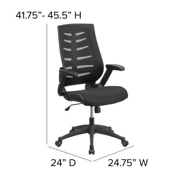 English Elm Kale High Back Ergonomic Executive Chair - Adjustable Mesh Comfort, Flip-Up Arms & Lumbar Support BL-ZP-809-BK-GG