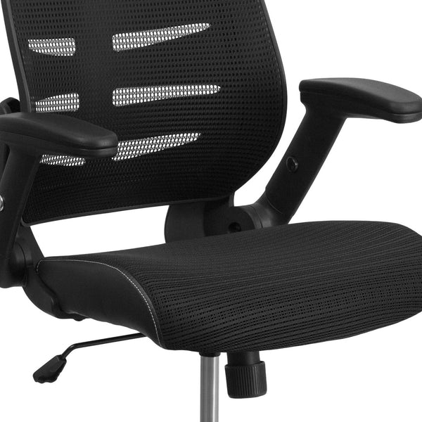 English Elm Kale High Back Ergonomic Executive Chair - Adjustable Mesh Comfort, Flip-Up Arms & Lumbar Support BL-ZP-809-BK-GG
