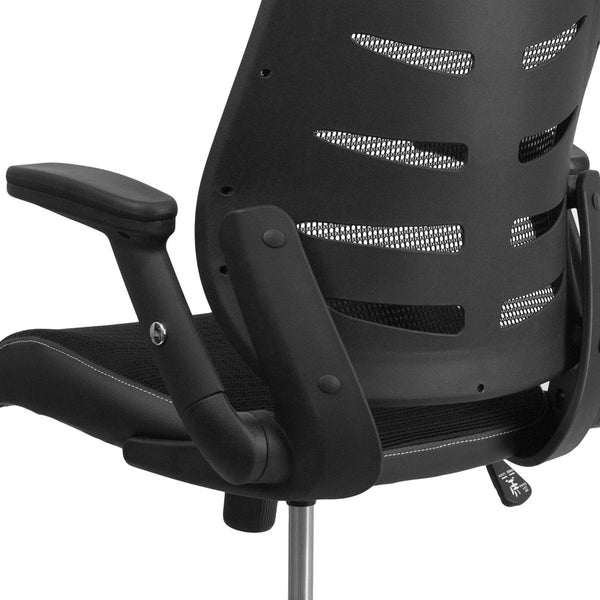 English Elm Kale High Back Ergonomic Executive Chair - Adjustable Mesh Comfort, Flip-Up Arms & Lumbar Support BL-ZP-809-BK-GG