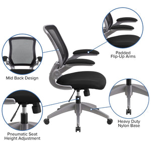 English Elm Kale Ergonomic Mesh Task Chair with Flip-Up Arms, Lumbar Support & Smooth Rolling Casters for Comfort Black BL-ZP-8805-BK-GG