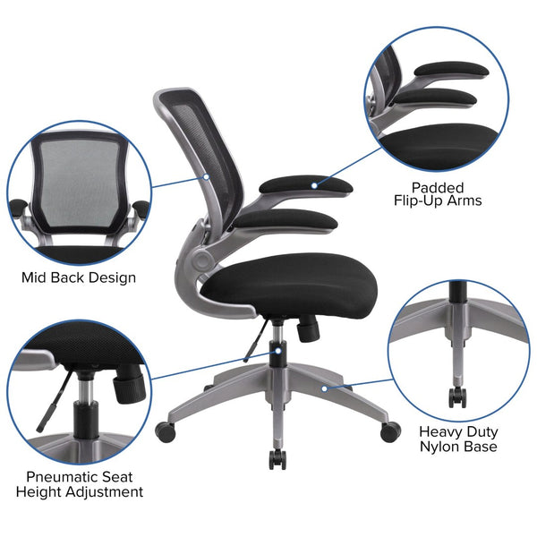 English Elm Kale Ergonomic Mesh Task Chair with Flip-Up Arms, Lumbar Support & Smooth Rolling Casters for Comfort Black BL-ZP-8805-BK-GG