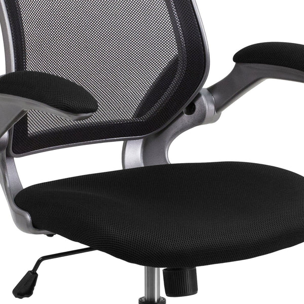 English Elm Kale Ergonomic Mesh Task Chair with Flip-Up Arms, Lumbar Support & Smooth Rolling Casters for Comfort Black BL-ZP-8805-BK-GG