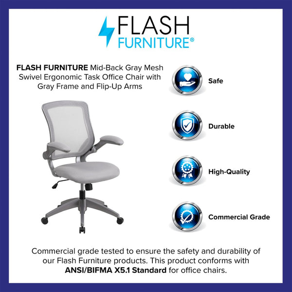 English Elm Kale Ergonomic Mesh Task Chair with Flip-Up Arms, Lumbar Support & Smooth Rolling Casters for Comfort Gray BL-ZP-8805-GY-GG